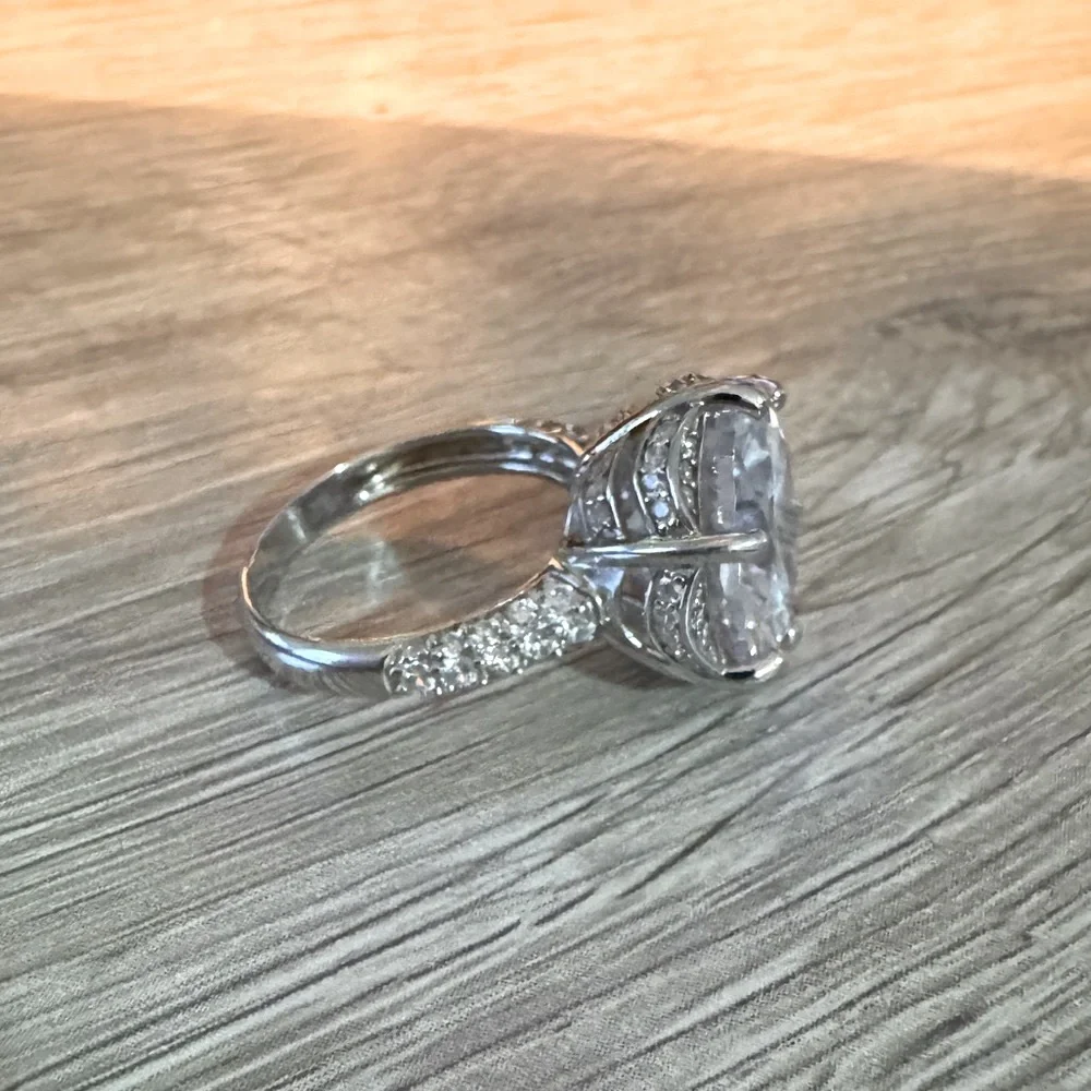 6ct 925 rhodium, plated simulated diamond engagement ring